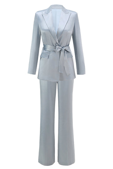 Dusty Blue Peak Lapel 2 Piece Women's Suit with Sash